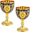 Vintage Chalice Goblet Royal Chalice Embossed Cup Vintage Zinc Alloy Goblet Medieval Party Decorations for Halloween Party Drinking Decor Supplies (Gold Blue)