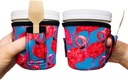 Lit Handlers Ice Cream Cooler Sleeve - Neoprene Ice Cream Pint Holder with Handle & Pocket - Tear Resistant Cooler & Container - Machine Washable & Leak Proof Cup Cover for Yogurt (Blue Flamingo)