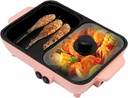 2 in 1 Hot Pot Electric with Grill, Portable Electric Non-stick Hot Pot and Griddle for Korean BBQ, Steaks, Shabu Shabu and Noodles, Dual Temperature Control for Indoor Party Family Gatherings