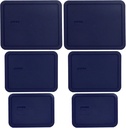 Pyrex (2) 7212-PC 11-Cup, (2) 7211-PC 6-Cup, and (2) 7210-PC 3-Cup Blue Plastic Storage Lids, Made in the USA