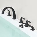 New Roman Tub Faucet with Sprayer, Bathtub Faucet Set Deck Mount, Brass 5 Hole Bath Tub Faucet Set High Flow, with 3 Handle with Valve Diverter with Hoses, 24-32in Widespread Classic Matte Black