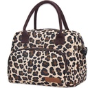 KD Insulated Lunch Bag for Women. Lunch Box, Reusable with Zipper Lunch Tote Bag Detachable Shoulder Strap Drinks Cooler Durable Leakproof for Work, Picnic, Beach, Fishing (Leopard)