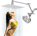 iFealClear All Metal Couples Shower Head Dual Rain Shower Head Combo, 10" High Pressure Rainfall Shower Head+7-Spray Fixed Shower for Couples/Families, 16" Shower Extension Arm, Chrome