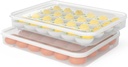 77L Deviled Egg Containers with Lid, (Set of 2), Plastic Egg Holder for Refrigerator for 48 Eggs, Clear Storage Deviled Egg Carrier Tray, Fridge Stackable Countertop Portable Egg Dispenser