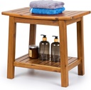 Teak Shower Bench, 20" Solid Wood Shower Stool Waterproof Shower Seat with Storage Shelf for Bathroom, Indoor & Outdoor Use