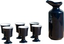 Japanese Sake Set Traditional Hand Painted Ceramic Cups Crafted Porcelain Design (Dark Blue 7pcs)