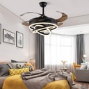 42 Inch Retractable Ceiling Fans with Lights and Remote, Geometric Rings Circled Black Chandelier Fan Light Kit, 3-Color LED Light, Invisible Blades Modern Smart Fan for Bedroom Living Room