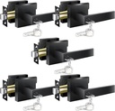 Door Handles Interior, Door Knobs Interior, Black Door Handle with Reversible Lever, Keyed Alike Door Lock Sets for Bedroom, 5 Packs Heavy Duty Door Lock Sets, Matte Black