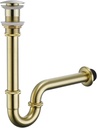 Bathroom Basin Sink U Shape Stopper Complete Set, Adjustable Height 1-1/4 Bottle Trap Basin Sink Waste Drain P Trap Set Without Overflow, General US/CA Standard, Brushed Gold