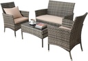 4-Piece Outdoor Patio Furniture Set – Gray Wicker Conversation Set with Loveseat, 2 Chairs & Glass Coffee Table, All-Weather Rattan Seating for Balcony, Porch, Garden, or Backyard