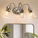 Tribesigns 3-Light Bathroom Light Fixtures, Modern Wall Lights with Glass Shades, Bathroom Vanity Sliver Wall Sconce Lamp for Mirror Bedroom Living Room Hallway Cabinet (E26 Base)