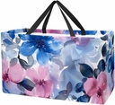 Reusable Grocery Bag Watercolor Flowers Pink and Blue Large Stand Up Tote Shopping Bag with Reinforced Handles