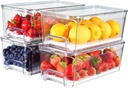 4-Pack Refrigerator Drawer Organizer Bins, Clear Stackable Pull Out Fridge Organizers and Storage Container, with Strainer Layer for Fruits, Vegetables, Drinks, Snack and Food