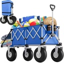 Blue Beach Wagon with Big Wheels for Sand - Heavy Duty 10" Wheel Collapsible Wagons Foldable Large Wagon Cart Folding All Terrain for Camping
