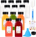 12 Pack Plastic Juice Bottles Empty Bottles with Caps Reusable Juice Containers with Leak-Proof Lids Black, Clear Bottles for Juicing, Milk, Smoothie, Drinking, and Beverages Christmas Gifts (8 OZ)