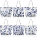 6 Pcs Floral Canvas Tote Bags Bulk for Women Chinoiserie Tote Bag Aesthetic Reusable Grocery Bags for Travel Shopping