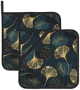 Ginkgo Leaves Pot Holders Set of 2, Kitchen Heat Resistant Vintage Floral Potholder for Microwave Cooking Baking Oven End Dishes and BBQ