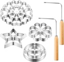 Rosette Iron Moulds Set 6 Pcs with 2 Wooden Handles Aluminum Alloy Cookie Cake Waffle Stamp Maker Kit for DIY Baking