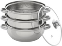Steamer Pot for Cooking 11inch Food Steamer Stainless Steel Steamer Pot Kitchen Cookware Rice Steamer Steam Pots with Lid 3-tier Cookware with Lid for Vegetable, Stock, Dumpling, Sauce, Food