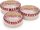 Juvale 3-Piece Cookie Tin with Lid - 8.75 in/7.75 in/6.5 in Round, Red & White - Tin Containers with Lids for Cookie Storage & Container Set