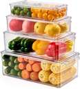 4 Piece Refrigerator Organizer Bins, Clear Fridge Organizers and Storage, Stackable with Lids, Food Storage Containers for Fruit, Vegetable, Drinks, Cereals