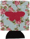 Caroline's Treasures BB1051-RS-BU-CC Butterfly Shabby Chic Blue Roses BB1051 Can or Bottle Hugger, Blue Cooler Washable Drink Sleeve Collapsible Beverage Insulated Holder, Can Hugger, Multicolor