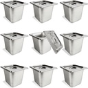 9 Pcs 1/6 Size 6 Inch Deep Restaurant Hotel Pan with Lids Stainless Steel Steam Table Pan Commercial Catering Metal Food Trays Warming Pans for Food Hotel Buffet