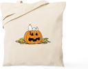 CafePress Snoopy Jack O Lantern Reusable Natural Beige Canvas Shopping Bag