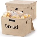 Bread Storage Baskets Bread Box for Kitchen Countertop, 2 Pack Burlap Storage Baskets Bins with Lids Collapsible Bread Storage Container, Farmhouse Organizer Bread Holder for Pantry Shelves