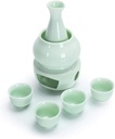 Japanese Ceramic Sake Set Warmer, Celadon Ceramic Japanese Hot Sake Set,Traditional Retro Porcelain Crafts Commercial Restaurant Sake Cup Gift for Sake Lovers green