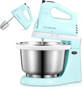 2 in 1 Hand Mixers Kitchen Electric Stand mixer with bowl 3 Quart, electric mixer handheld for Everyday Use, Dough Hooks & Mixer Beaters for Frosting, Meringues & More (Aqua)