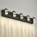 LMS LED Dimmable 5 Lights Bathroom Vanity Light, Matte Black Modern Vanity Lights with Bubble Crystal Shade, 20W 3000/4000/5000K, LMS-176-5
