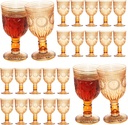 24 Pack Vintage Wine Glasses, Plastic Reusable 12 Ounce Colored Water Goblets, Unique Flower Embossed Pattern Unbreakable Stemmed Wine Glasses High Clear Wedding Party Bar Drinking Cups Amber