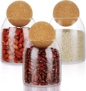 3 PCS 500ml/17Oz Glass Storage Container with Ball Cork, Small Glass Candy Jar Cute Decorative Organizer Bottle Canister Jar with Wood Ball Lid for Candy, Food, Coffee Bean, Nut, Spice, Tea