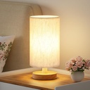 Fenmzee Small Table Lamp for Bedroom - Inline Control, Bedside Lamp with 3000K A15 LED Blub, Easy Assembly (Cream Shade - Wood Base, 9" Inline Control)