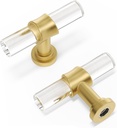 Peaha 10 Pack Cabinet Knobs T Shape Acrylic Drawer Knob Gold Decorative Hardware for Dresser Cupboards