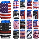 Chengu 16 Pcs 4th of July Can Cooler Sleeves Red White Blue Decoration Patriotic USA Flag Beer Can Coolers Bulk 12 oz Collapsible Insulated Bottle Cover for Independence Day Patriotic Party Supplies