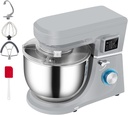 Happybuy 660W Electric Stand Mixer, 7.4Qt Stainless Steel Bowl, 6-Speed Tilt-Head Dough Mixer with LCD Timing, Includes Dough Hook, Flat Beater, Whisk, Scraper, Splash-Proof Cover - Gray