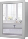Bathroom Medicine Cabinet, Wall Mount Mirrored Storage Cabinets w/Single Door & Adjustable Shelf, Multipurpose Wooden Organizer for Hallway Living Room Bedroom Grey