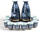 12 Pcs Japanese Sake Set, Ceramic Painted Phnom Relief Craft, Wine Glasses Set with 2 Sake Serving Bottle and 10 Sake Cups, for Cold and Hot Sake Gift Set, Blue-Tableware