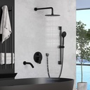 MONDAWE 9 Inch Wall Mounted Shower Faucet Set with Tub Spout in Matte Black, Rainfall Shower Head with 3-Setting Handheld Spray Shower Combo, High Pressure Shower System with Solid Brass Valve