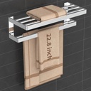 22.8 Inch Towel Rack with Two Towel Bars for Bathroom Shower and Lavatory Towel Hanger with Shelf Wall Mounted 304 Stainless Steel No Drill Adhesive (with Double bar)