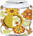 Caroline's Treasures CJ2003-OCC Letter O Floral Mustard and Green Can or Bottle Hugger Cooler Washable Drink Sleeve Collapsible Beverage Insulated Holder, Can Hugger, Multicolor