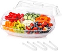 IVYHOME Fruit Ice Serving Tray, Chilled Veggie Tray, Shrimp Cocktail Serving Dish, Appetizer Serving Platter for Parties, with Lid and 4 Compartments