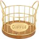 Wood Base Coffee Pod Basket - Sturdy Metal Wire Holder, Countertop Organizer for Home and Restaurant Use, Holds 10 Capsules