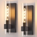 Black Wall Sconces Set of 2, Modern Bathroom Sconces Wall Lighting Vanity Light Fixtures with Clear Glass, Bathroom Sconces Set of 2, Indoor Wall Sconce for Bathroom Living Room Bedroom
