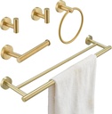 5Pcs Bathroom Hardware Set, Towel Racks for Bathroom Wall Mount, Stainless Steel Towel Bar Set with Toilet Paper Holder Hand Towel Holder Robe Hook Accessory Kit, Brushed Gold