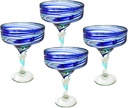 Margarita glasses - Hand blown Mexican glass, set of 4, Blue and Aqua swirl