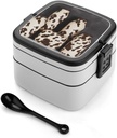 Animal Skin Milk Cow Print Bento Box, Reusable Double Layer Lunch Box with Handle & Dividers, 1000ml Leakproof Lunch Container for Office, Picnic, Travel