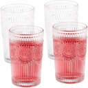 Relaxdays Drinking Glasses, Set of 4, 400 ml, Vintage Glasses Water, Juice, Soda, Dishwasher Safe, Water Glasses, Transparent, 13 x 8 cm